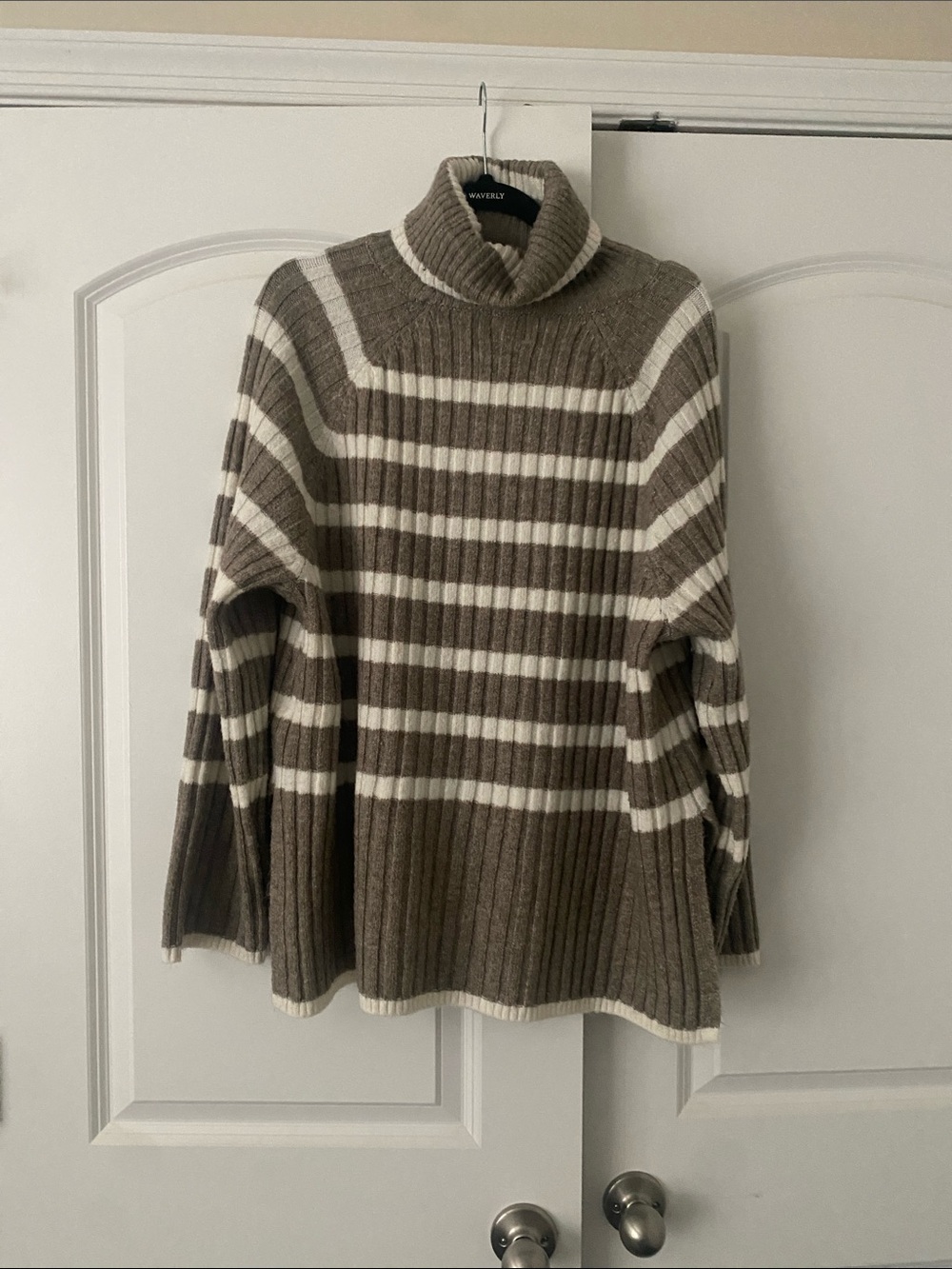 H&M Taupe and Cream Striped Turtleneck Sweater